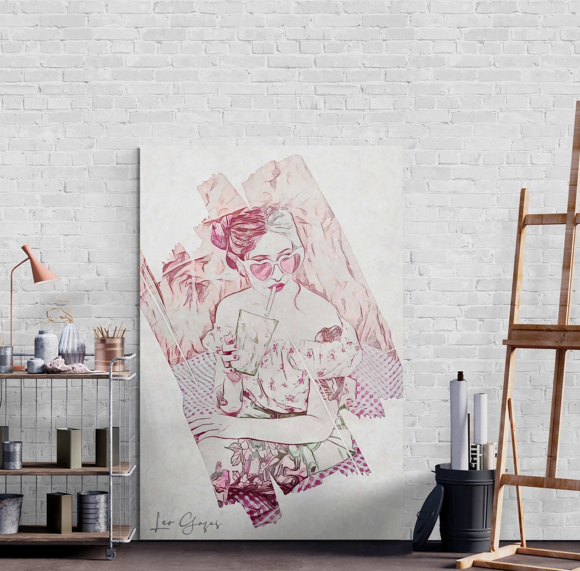 The Picnic Girl Colorful Tattooed Woman Portrait Wall Art Poster Print Pink Girl Modern Minimalist Living Room Wall Art Entry Hall - Image 4