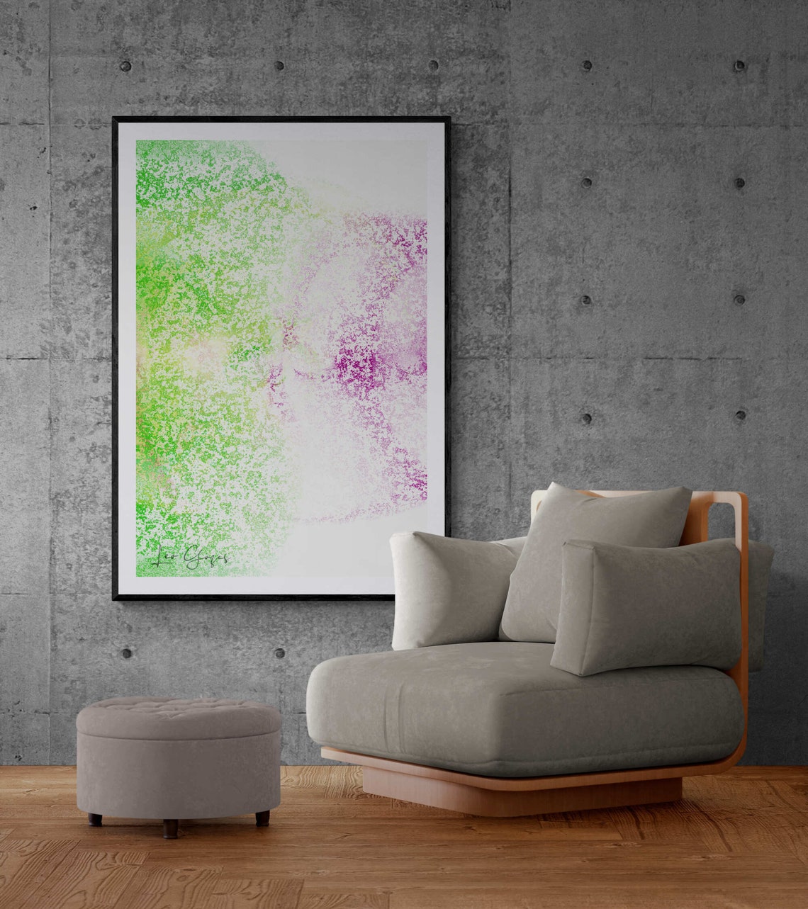 Lime Green and Magenta Stippled Abstract Color Field Art Print - Image 2