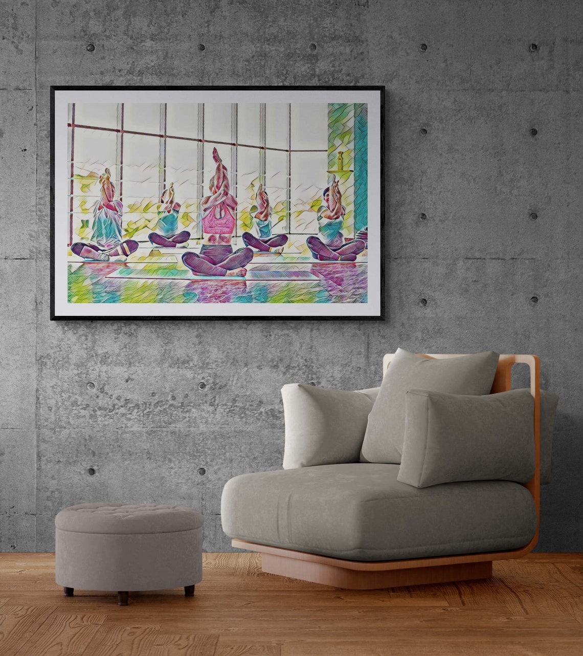 Yoga Class Watercolor Five People in Eagle Pose Wellness Print - Image 5