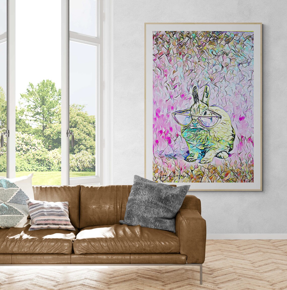 Hipster Rabbit With Glasses Colorful Neon Pop Art Portrait Poster - Image 6