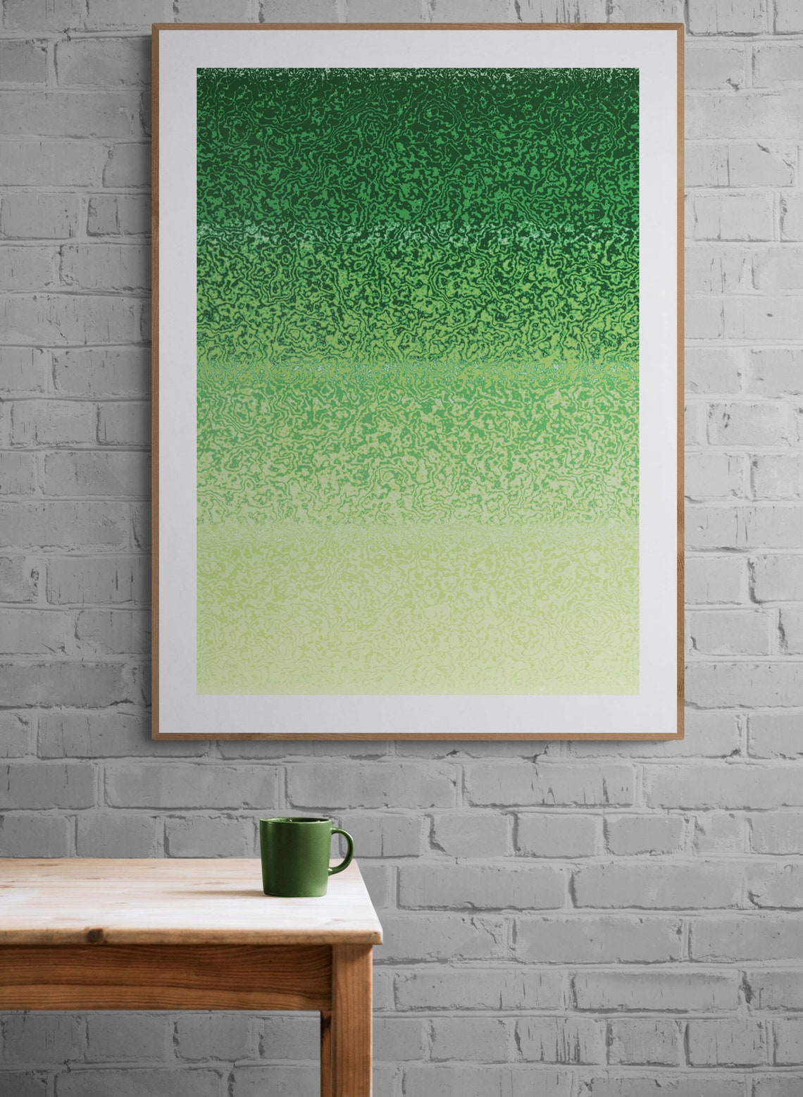 Deep Forest Green to Pale Lime Speckled Ombre Abstract Art Print - Image 3