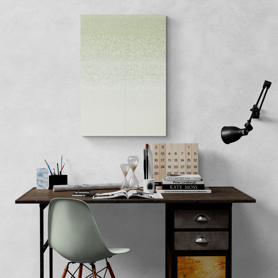 Sage Green to White Ombre Speckled Gradient Abstract Poster Art - Image 5