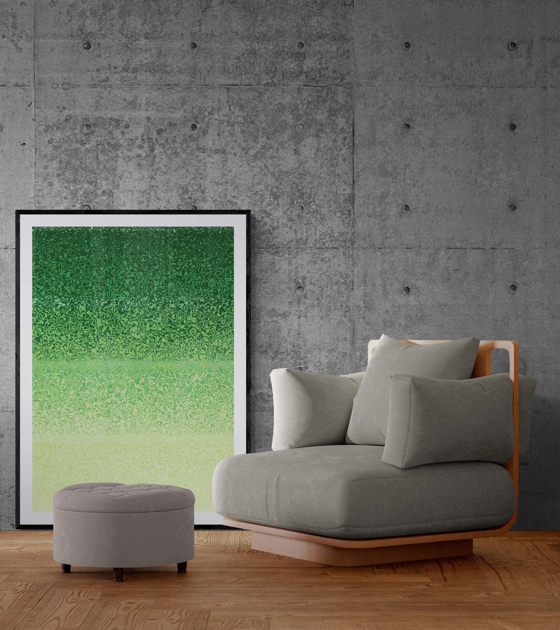 Deep Forest Green to Pale Lime Speckled Ombre Abstract Art Print - Image 6