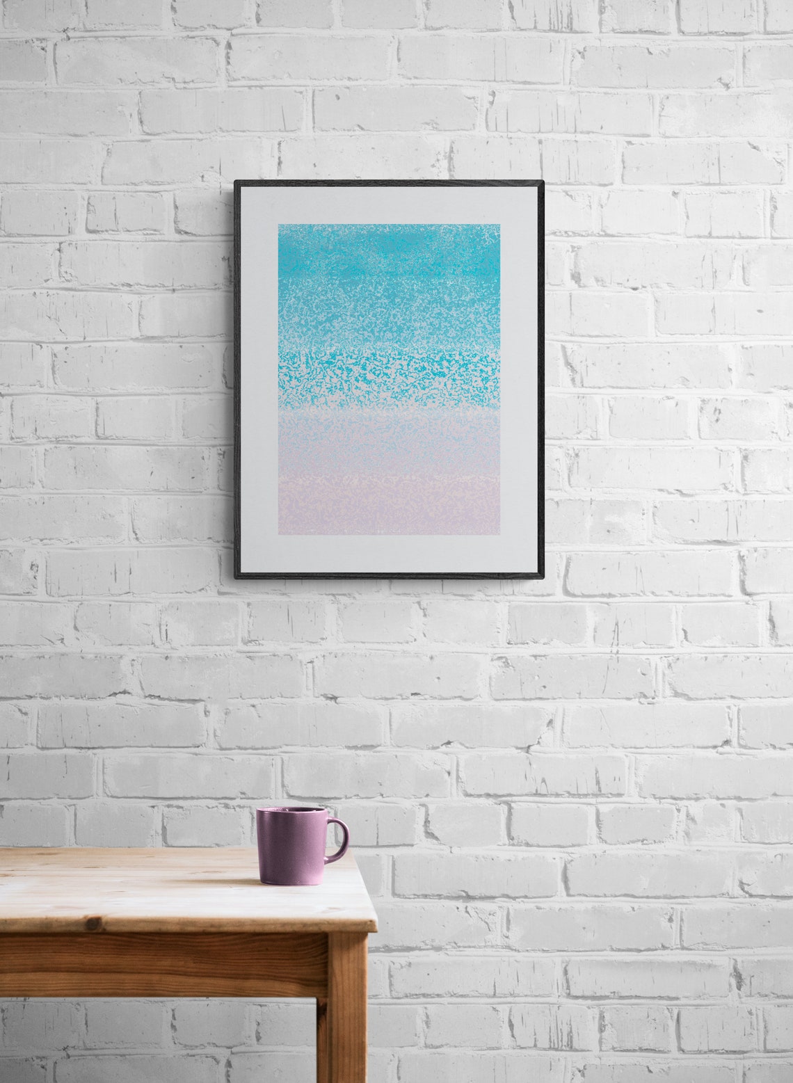 Turquoise to White Ombre Speckled Gradient Abstract Poster Art - Image 4