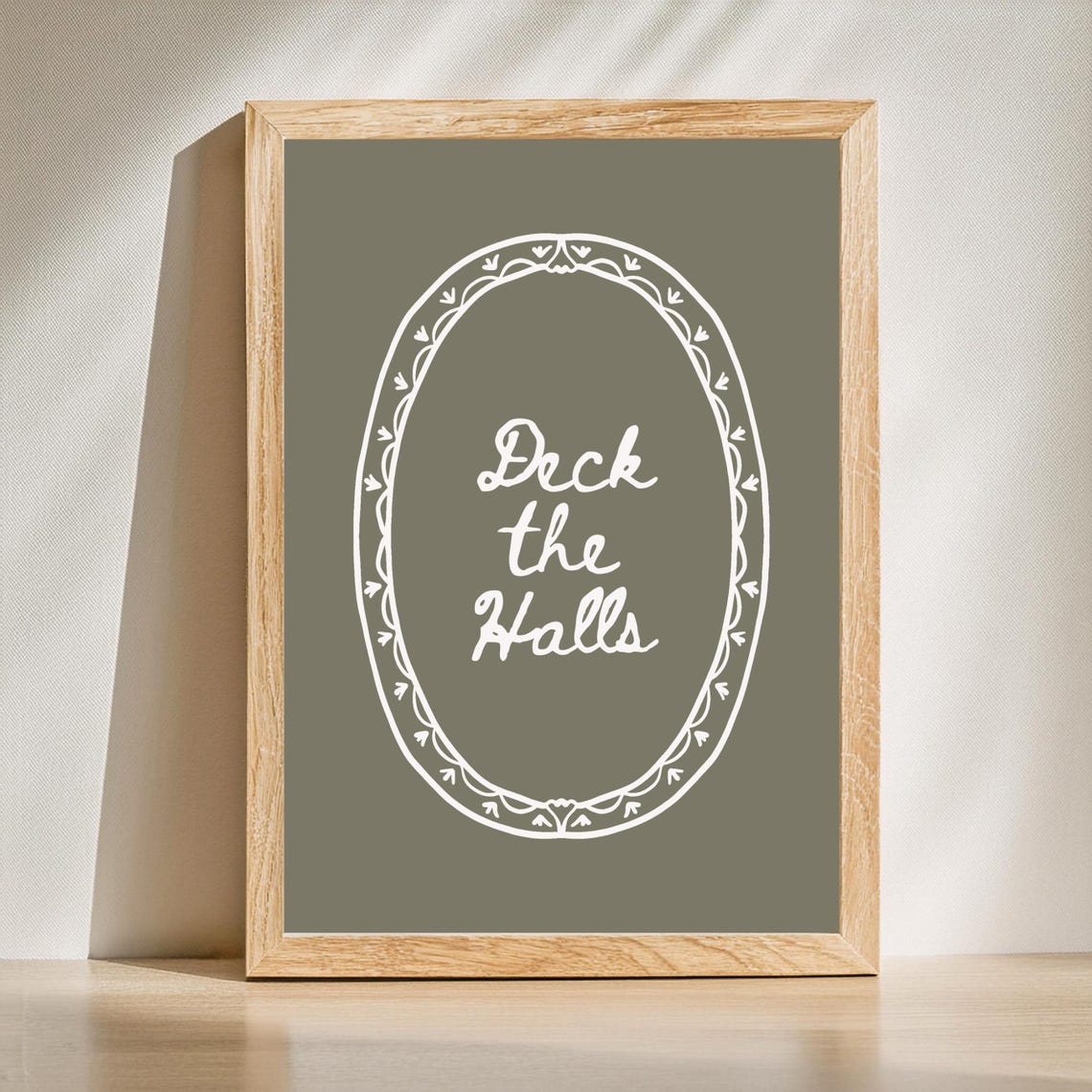Deck the Halls Elegant Hand Lettered Olive Christmas Holiday Wall Art