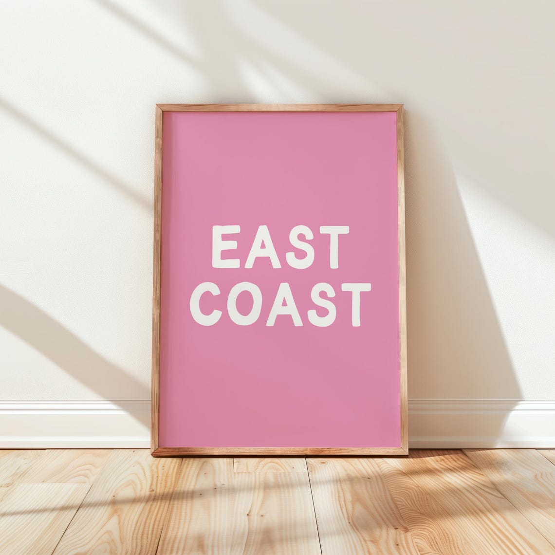 East Coast Bold Typography Pink and White Minimalist Wall Decor Poster