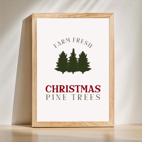 Farm Fresh Christmas Pine Trees Rustic Farmhouse Red Green Wall Art