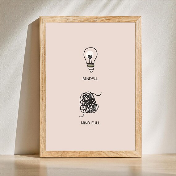 Mindful Versus Mind Full Lightbulb Funny Mental Health Quote Poster