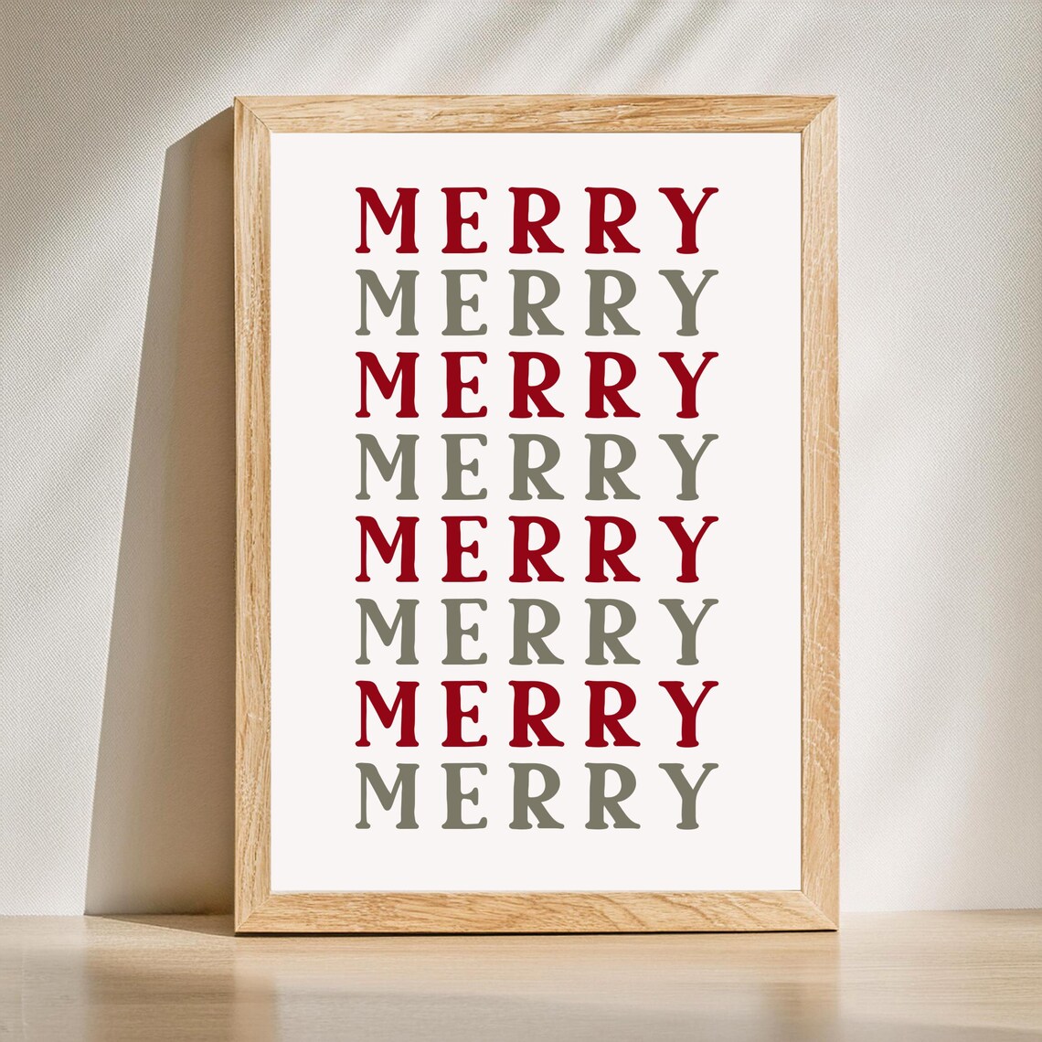 Merry Merry Christmas Red Typography Holiday Farmhouse Wall Poster