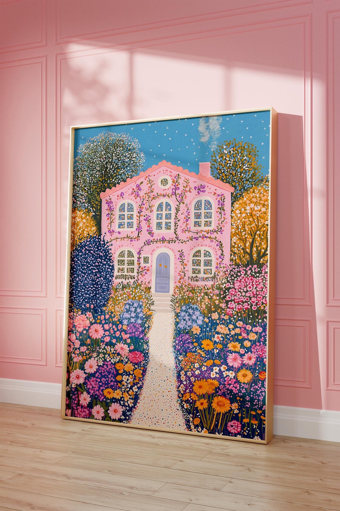 House Summer Travel Poster, Preppy Floral Decor