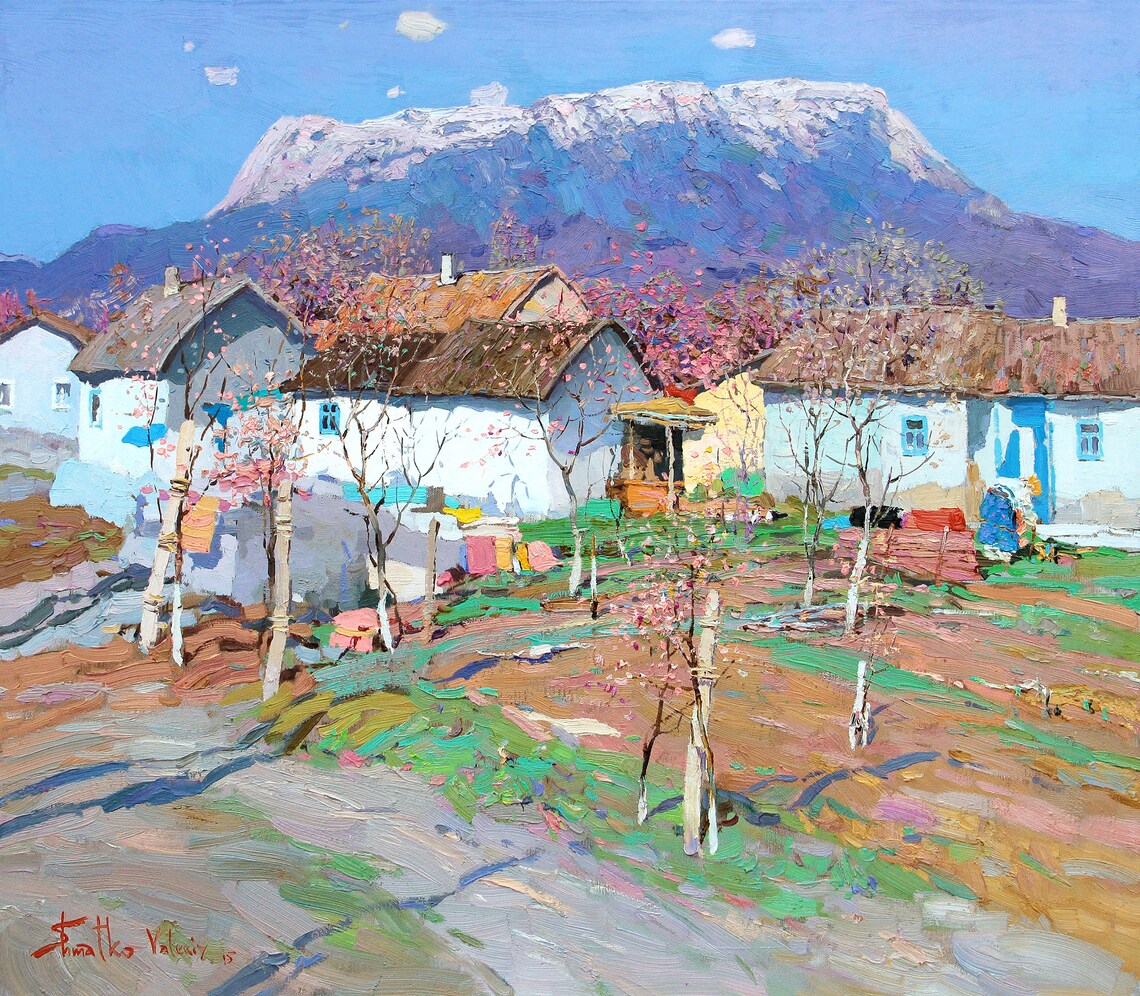 Mountain Landscape With Blooming Trees, Painting - Image 3
