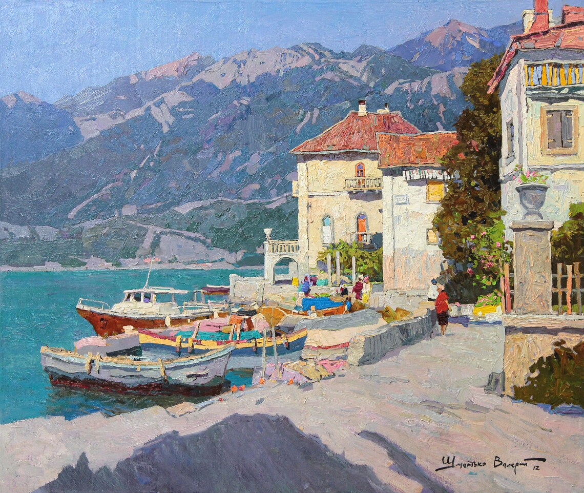Boats at the Pier, Mediterranean Ancient City Art Print - Image 3