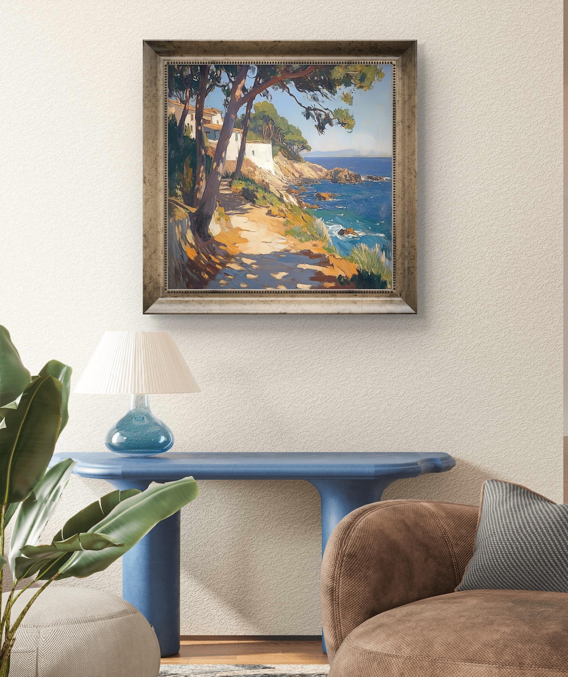 Mediterranean Seaside Landscape, Oil Painting Art Print - Image 2