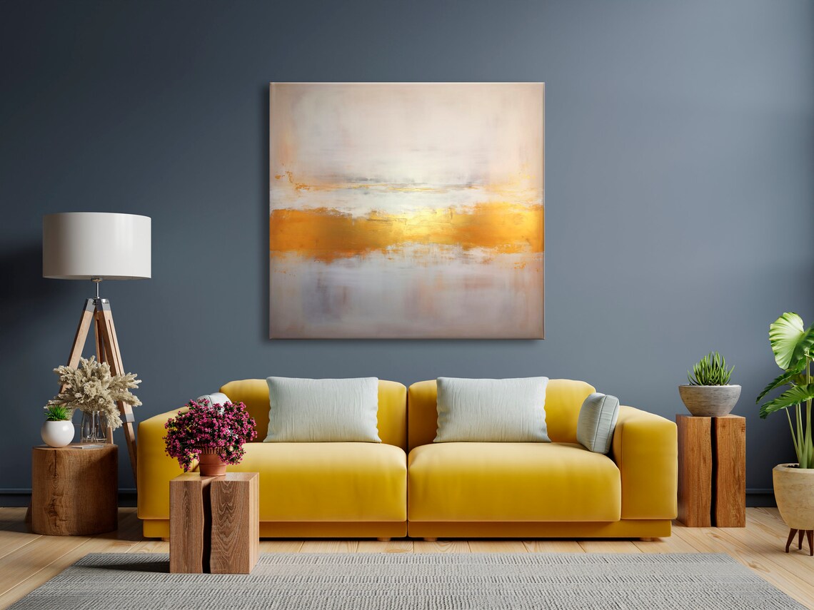 Light Colors Abstract Painting With Gold Leaf Accents - Image 2