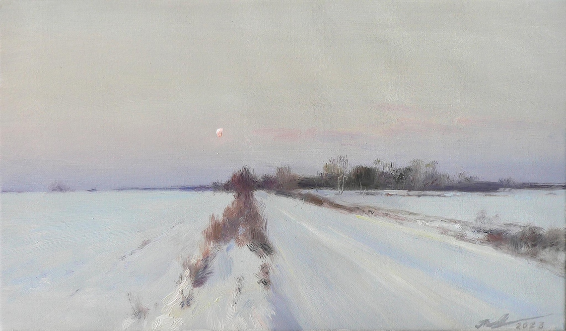 Winter Road At Twilight, Serene Snowy Landscape - Image 2