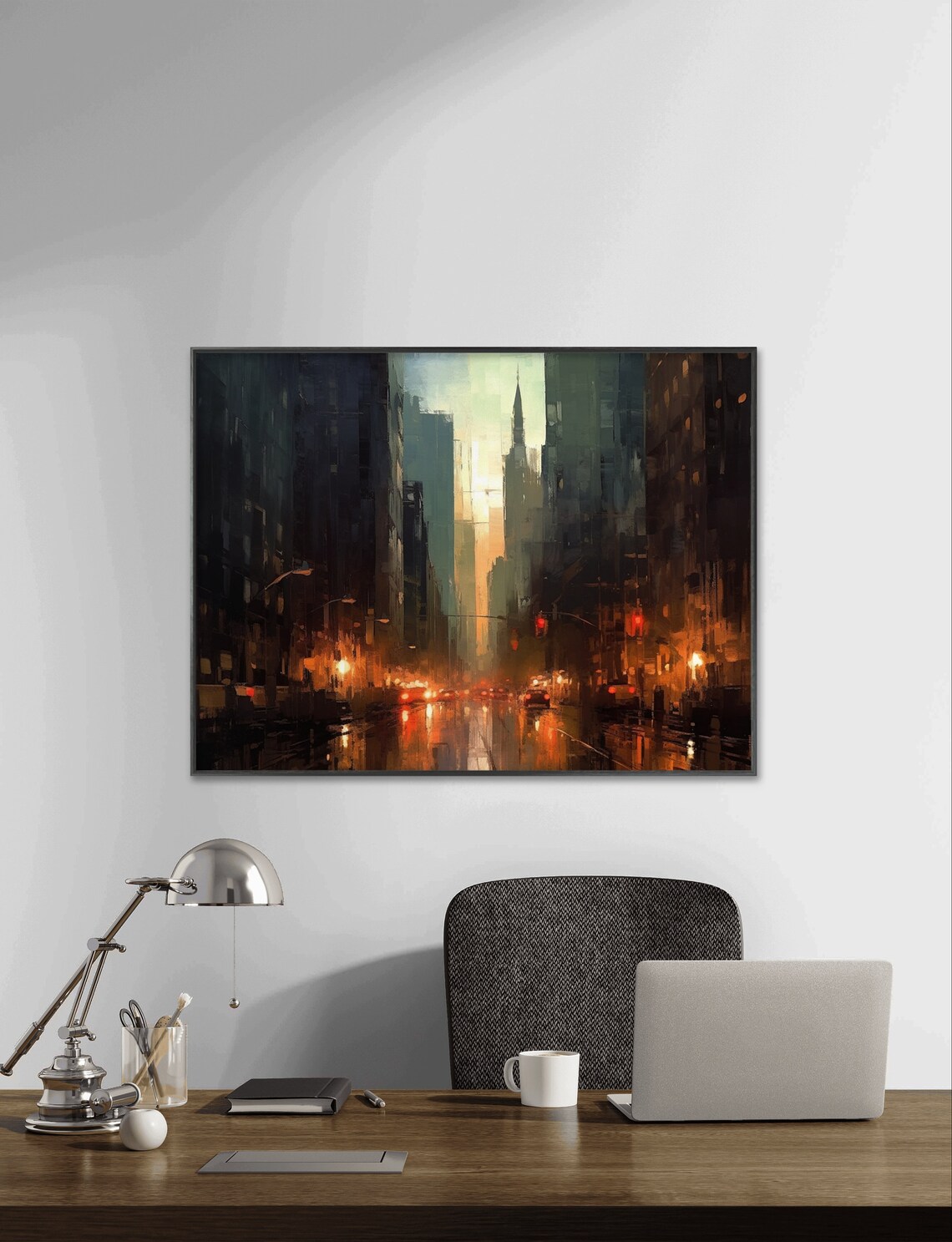 New York Cityscape, Night City Oil Painting - Image 2