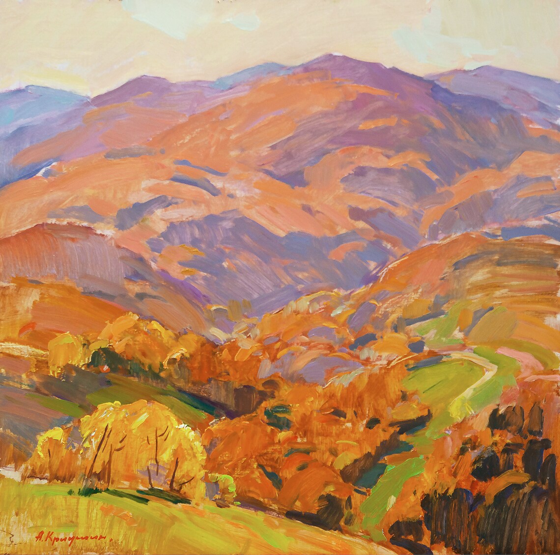 Autumn Mountain Landscape, Impressionism Art Print - Image 2