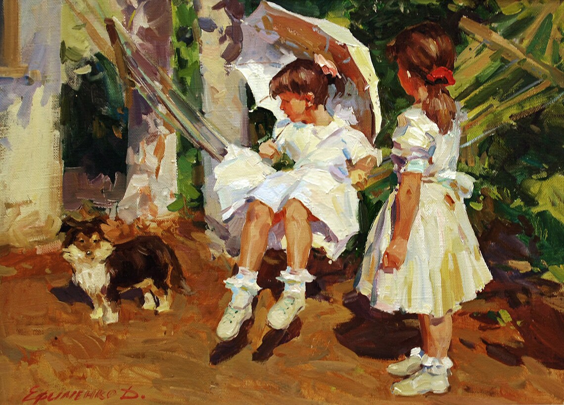 Impressionism Sunny Garden With Girls And Dog - Image 3