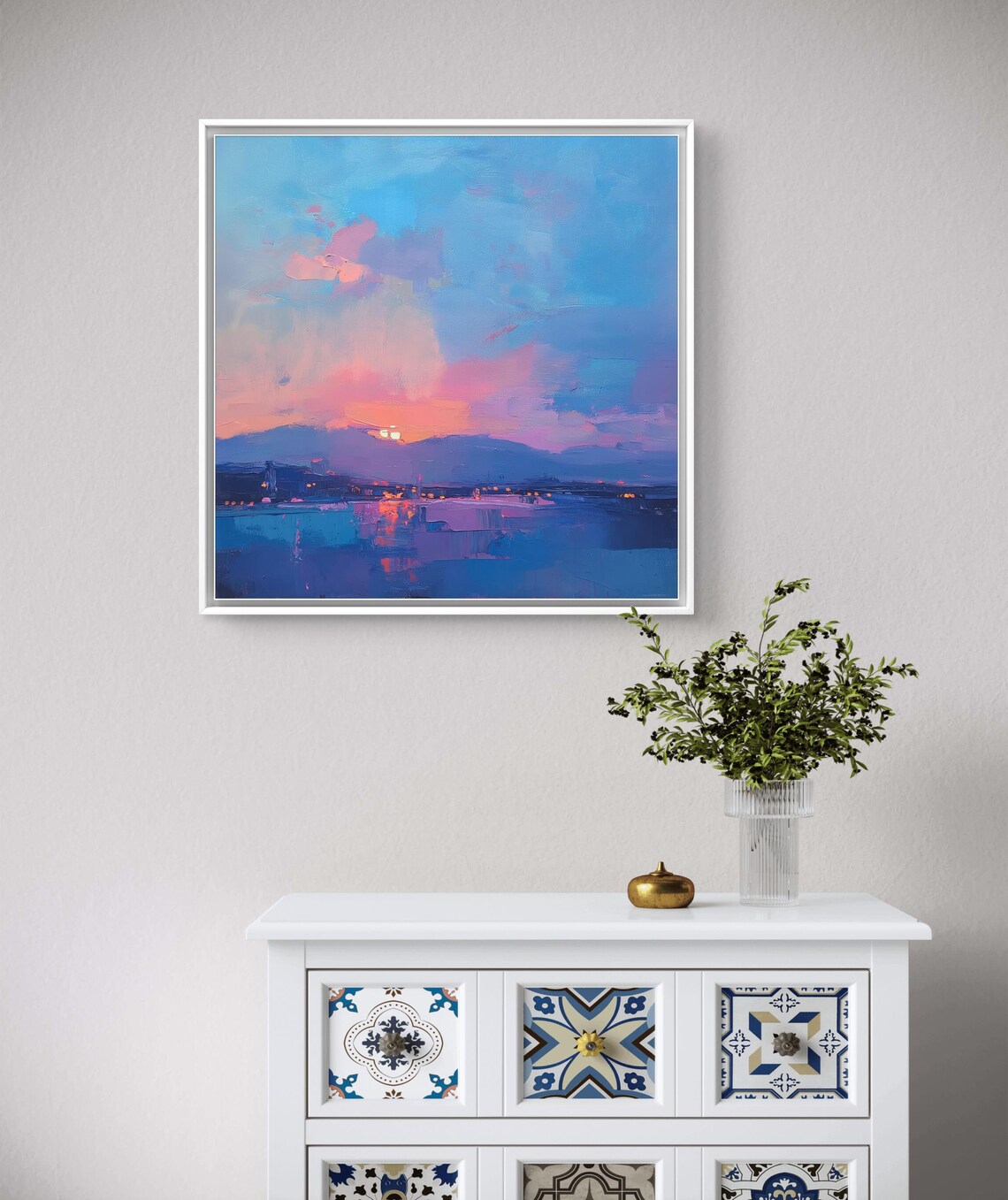 Vivid Twilight Horizon Over Calm Waters Original Modern Impressionist Oil Painting With Sunset Reflections - Image 2