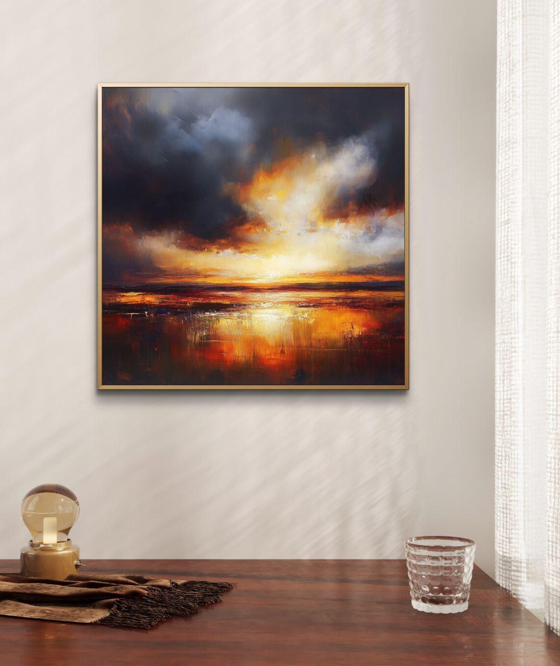 Fiery Sunset Over the Horizon, Abstract Seascape