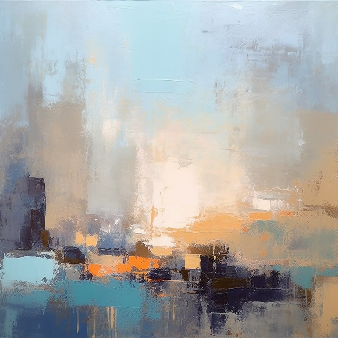 Abstract Cityscape Painting, Morning In A Big City - Image 3