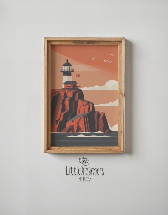 Lighthouse Print Nautical Nursery Wall Art Kids Room Decor Coastal Poster Artwork Sea Ocean Theme Decor Gift