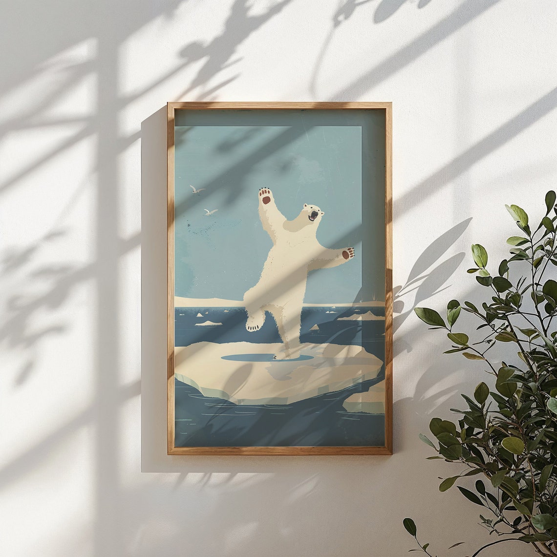 Polar Bear Standing Ice Floe Arctic Ocean Blue Retro Nursery Poster - Image 4