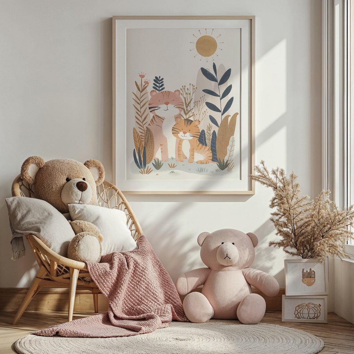 Tiger And Cub Nursery Poster Sun Grassland Playful Kids Room Art - Image 2