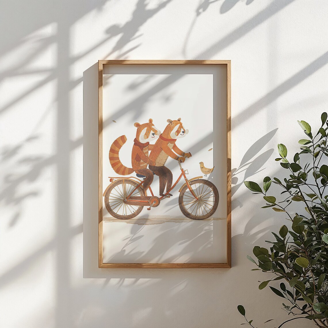 Two Red Pandas Riding Tandem Bike Watercolor Nursery Kids Room Poster - Image 6