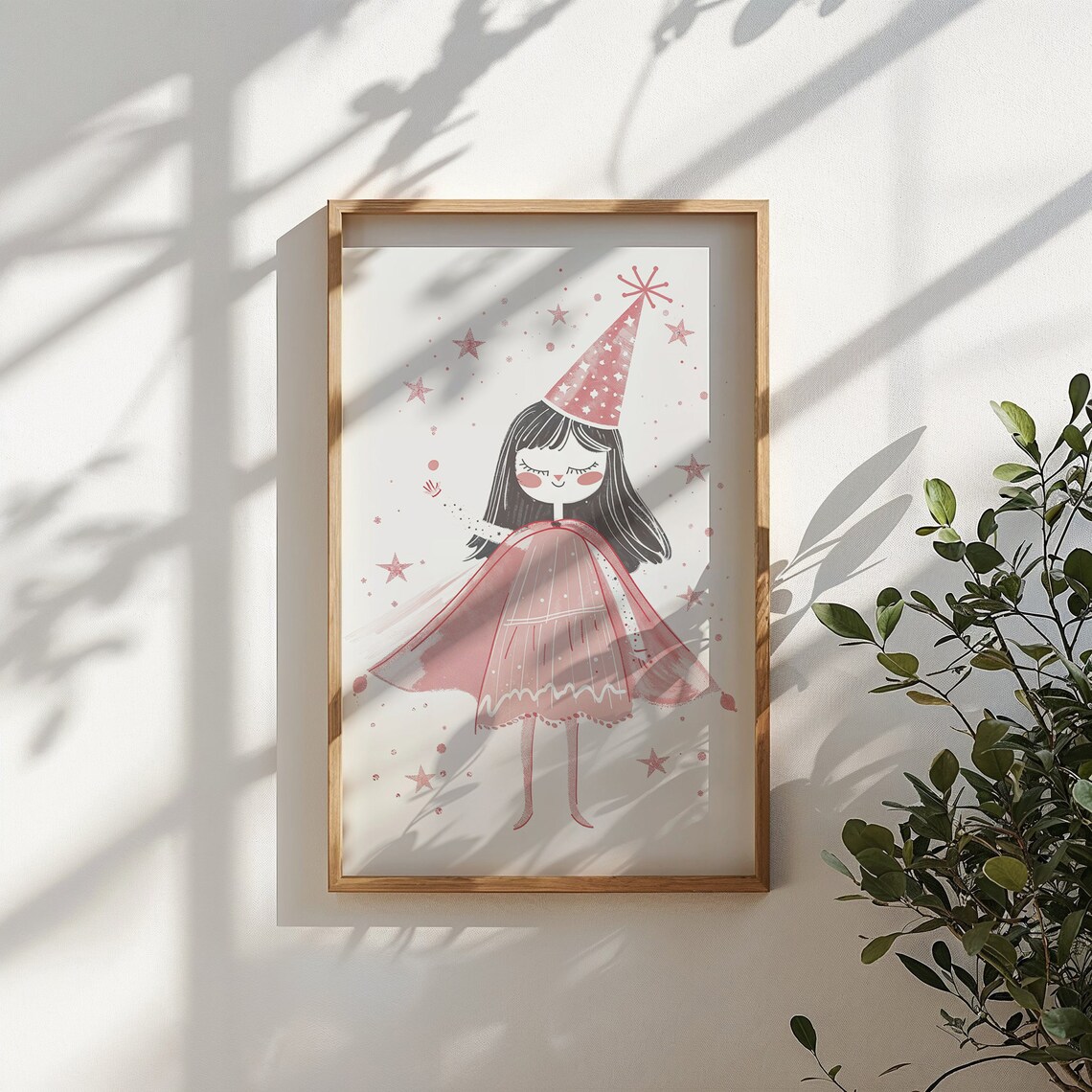 Magical Birthday Girl Pink Party Hat Stars Nursery Watercolor Poster - Image 3