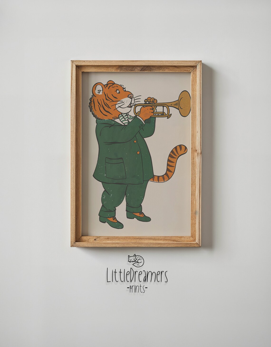 Tiger Playing Gold Trumpet Green Suit Scarf Kids Music Wall Poster - Image 6