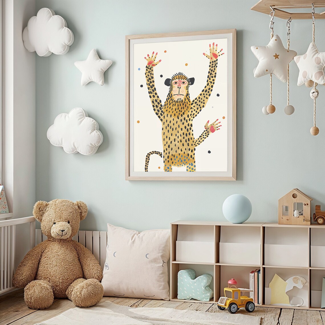 Playful Spotted Cheetah Confetti Dots Kids Safari Wall Art Poster - Image 3