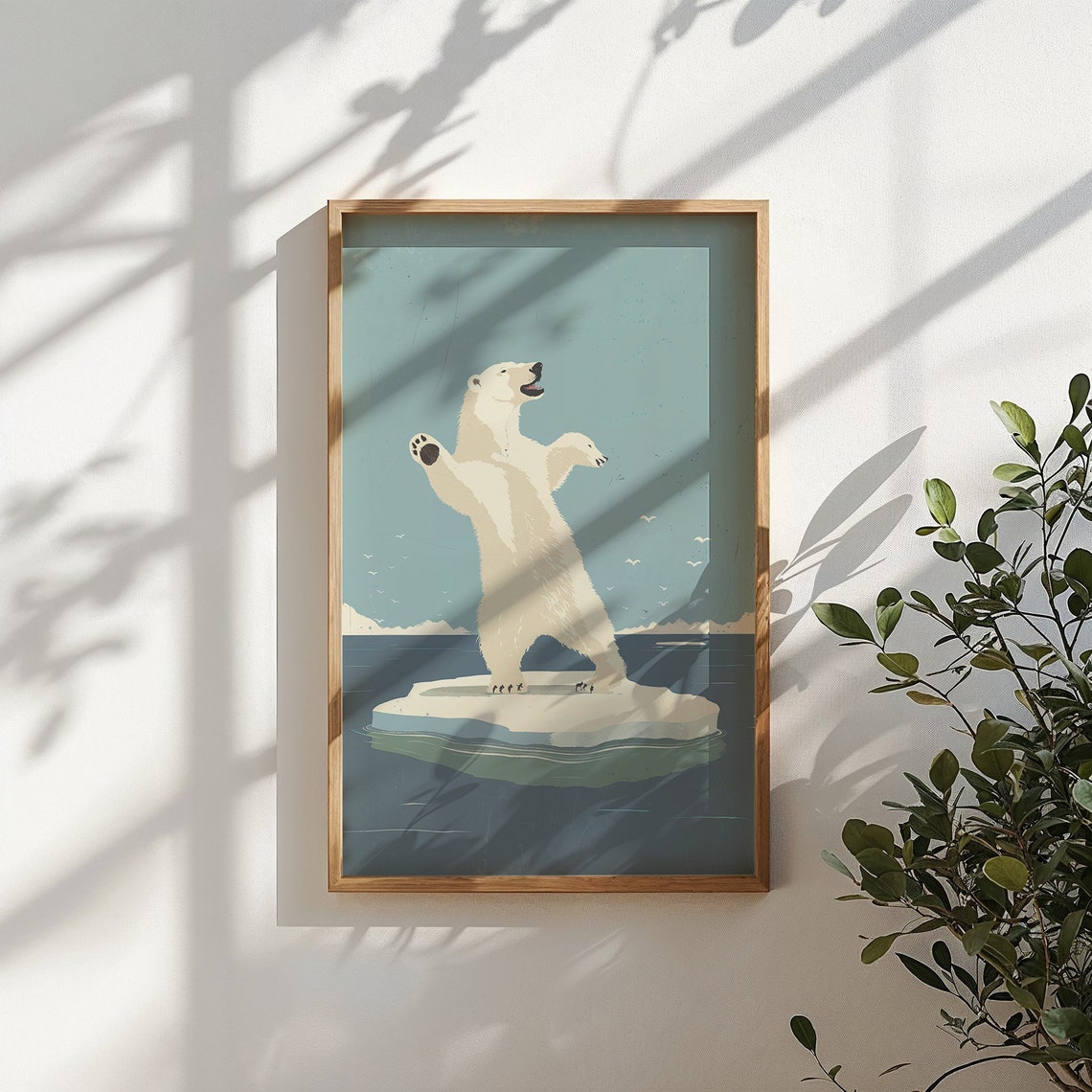 Playful Polar Bear Leaping Ice Floe Arctic Ocean Retro Art Poster - Image 4