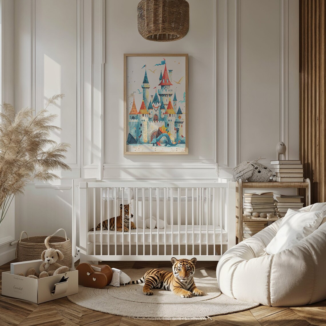 Fantasy Castle and Dragon, Nursery Wall Art Print - Image 5