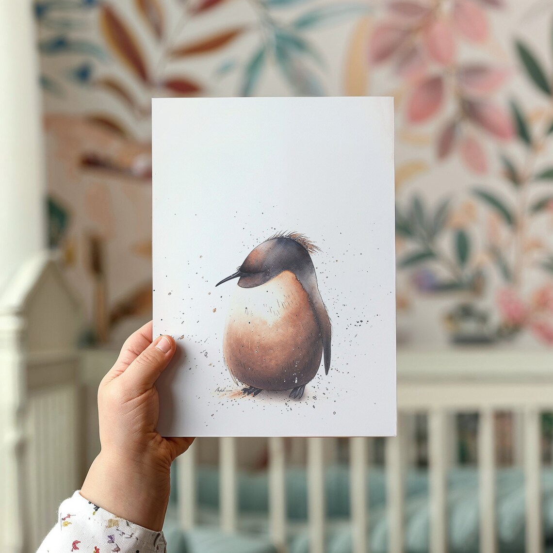 Baby Penguin Watercolor Fluffy Neutral Nursery Kids Room Animal Poster - Image 2