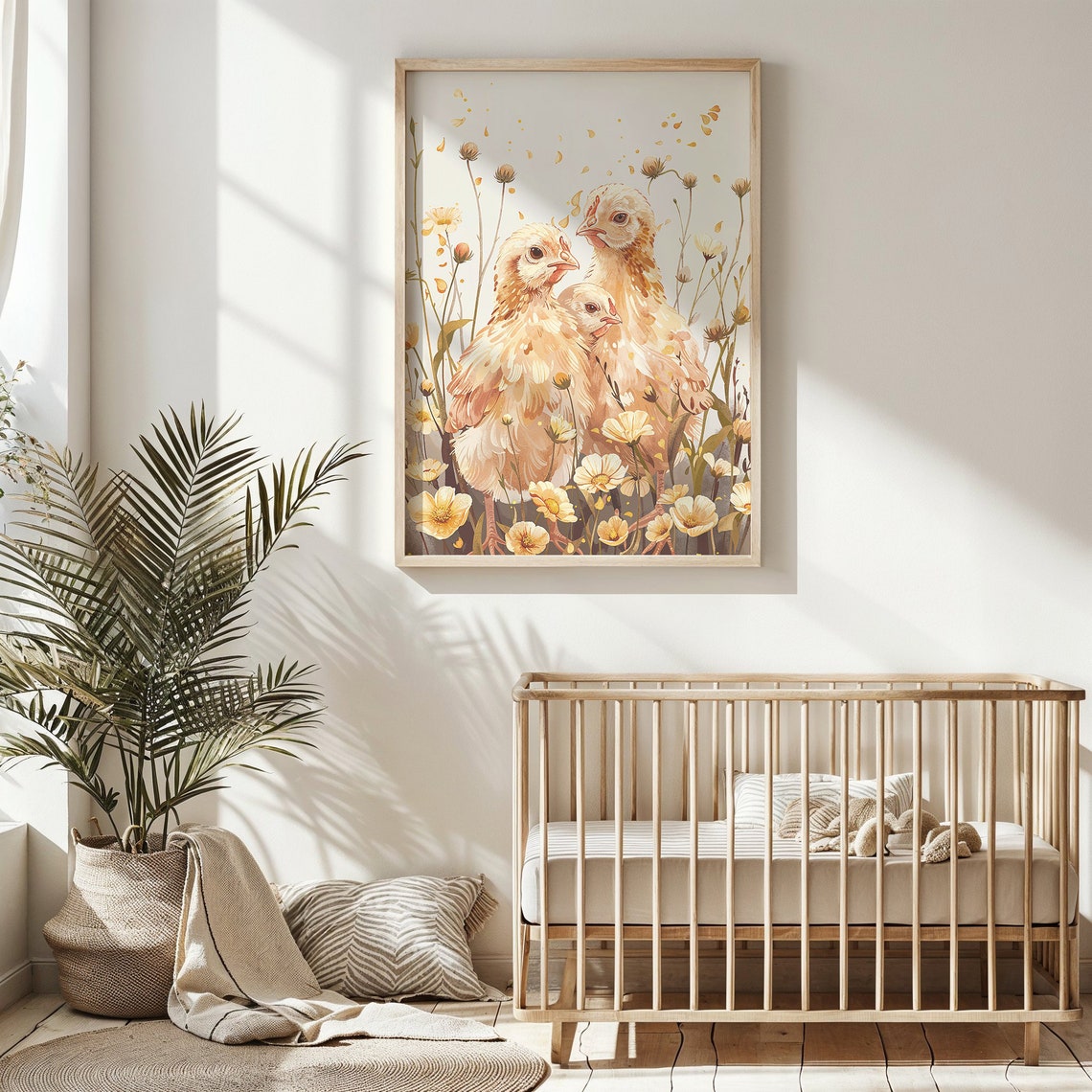 Three Baby Chicks Among Yellow Wildflowers Spring Watercolor Art Print - Image 4