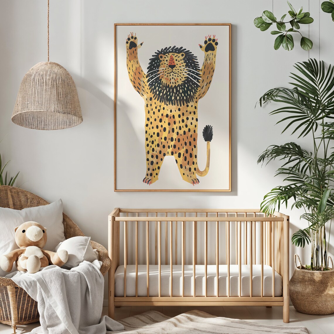 Cheerful Lion Nursery Safari Animal Kids Art Print - Image 4