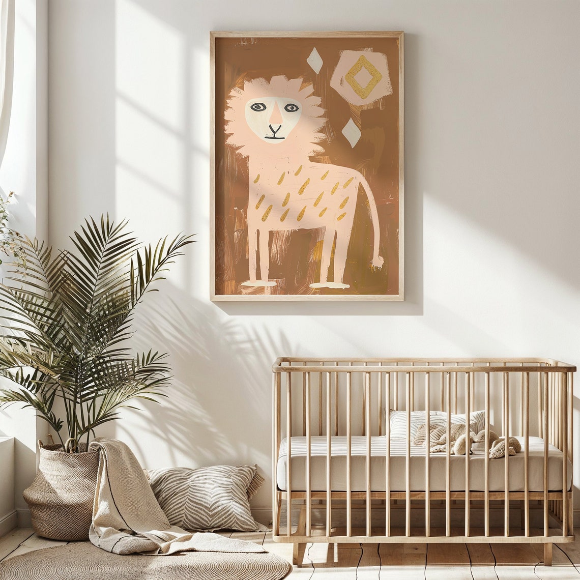 Abstract Lion Cub Blush Pink Terracotta Gold Markings Nursery Poster