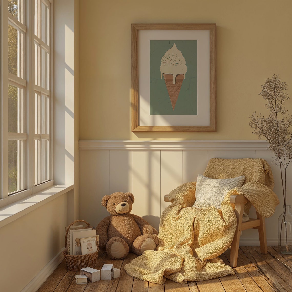 Vintage Vanilla Soft Serve Ice Cream Cone Sprinkles Kids Poster - Image 3