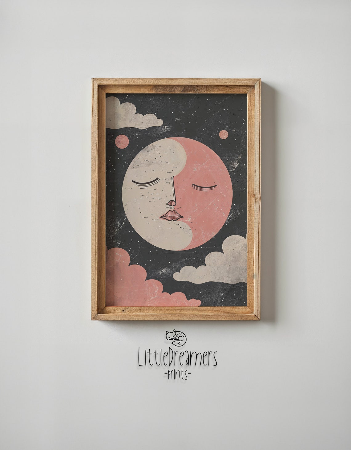 Abstract Split Moon Face Pink Cream Cosmic Starry Night Sky Poster - Image 5