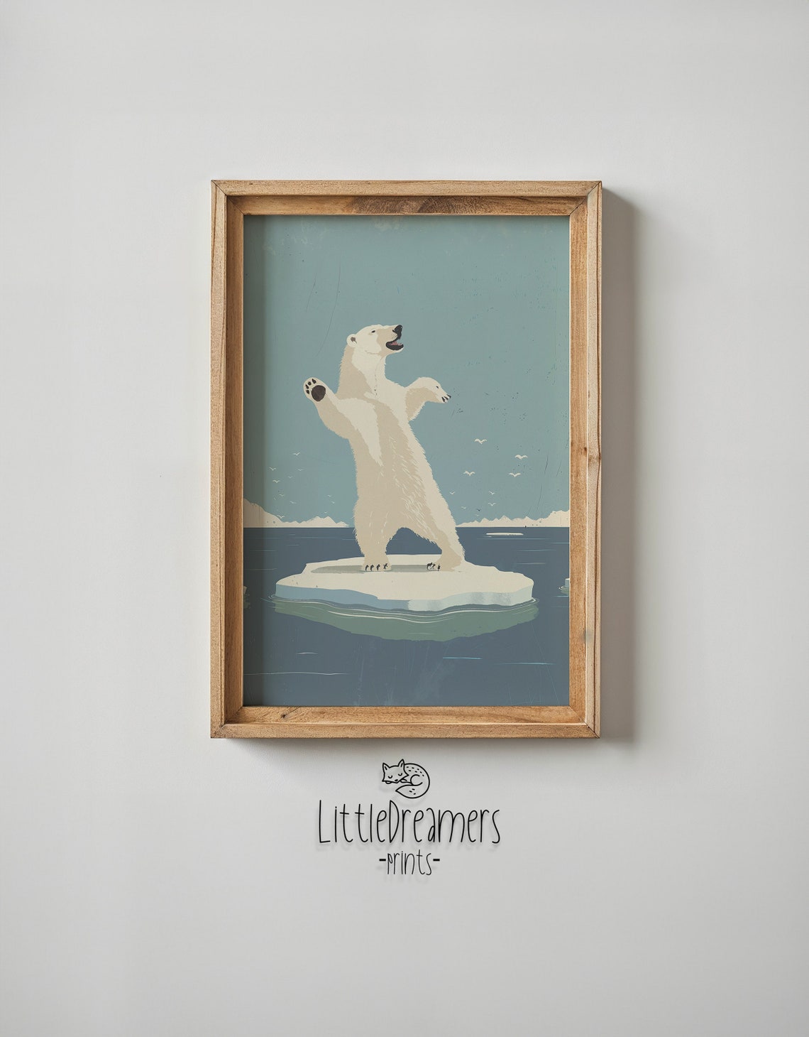 Playful Polar Bear Leaping Ice Floe Arctic Ocean Retro Art Poster - Image 6