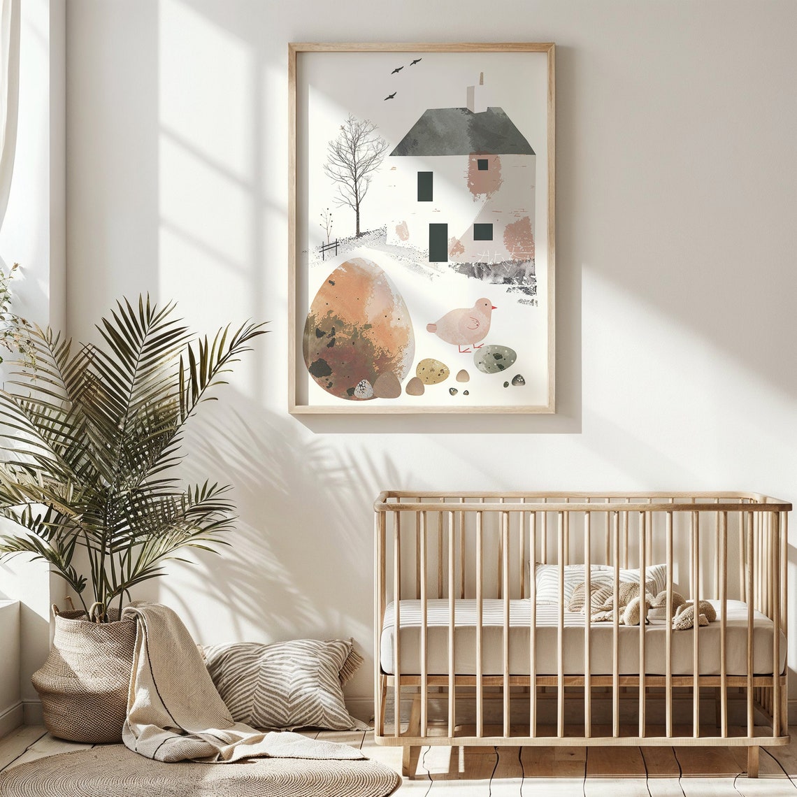 Easter Egg And Birdhouse Abstract Watercolor Minimal Spring Wall Art - Image 5