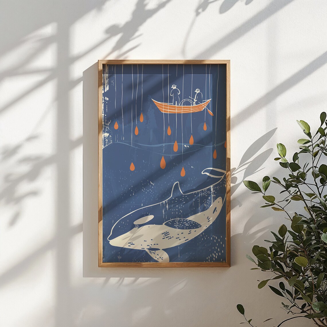 White Whale Fishermen Puppet Strings Blue Orange Nautical Art Poster - Image 5
