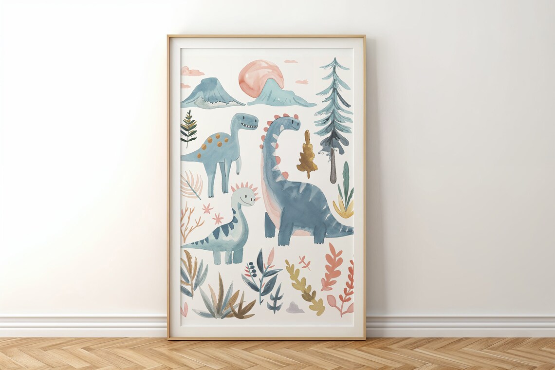 Watercolor Dinosaur Nursery Art Print, Playroom Decor - Image 6