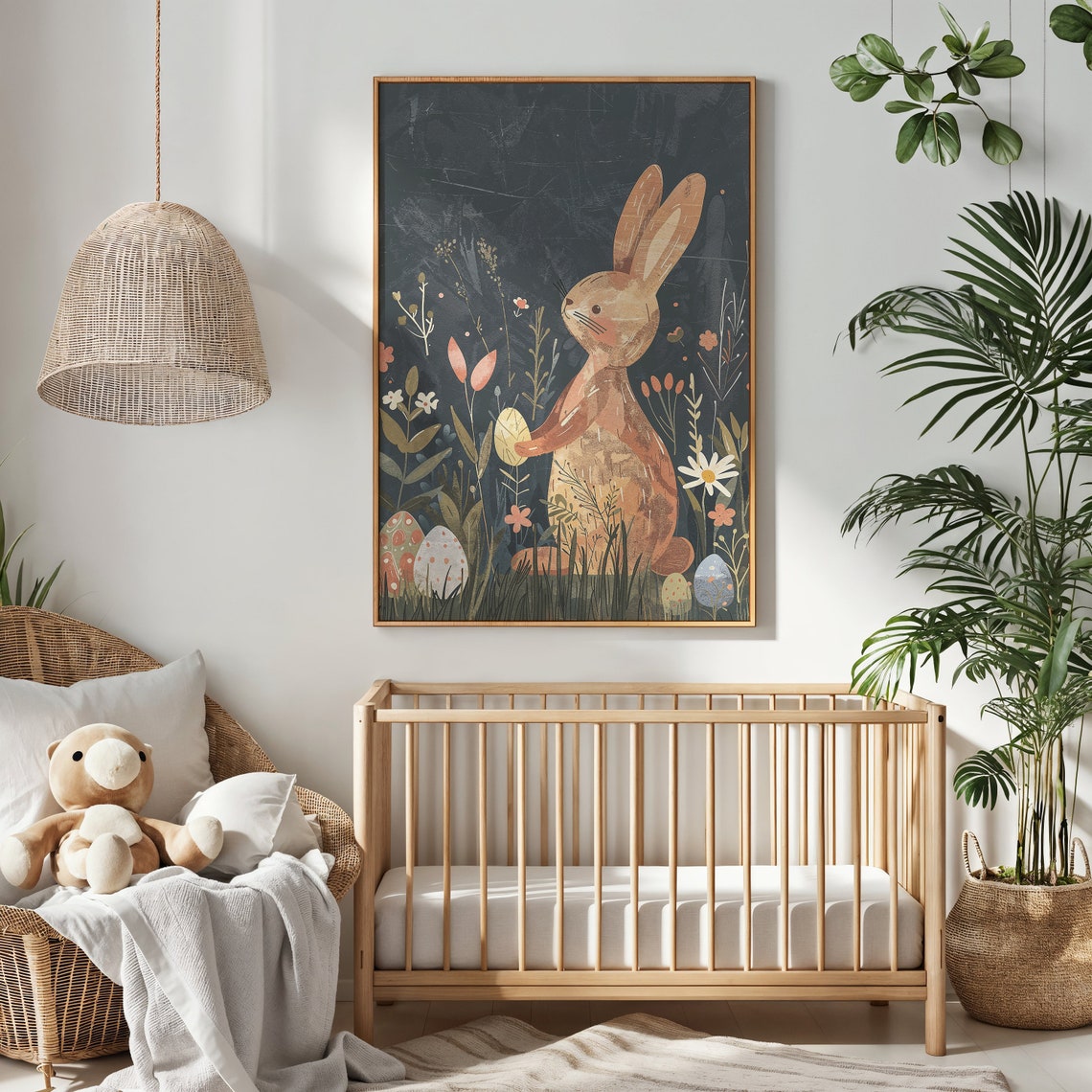 Golden Bunny Sunlit Meadow Wildflowers Speckled Eggs Spring Poster - Image 2