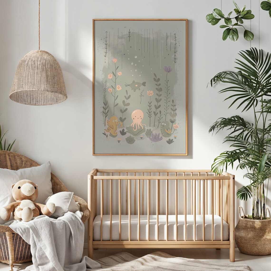Underwater Ocean Animals Nursery Wall Art Print, Neutral Tones - Image 3