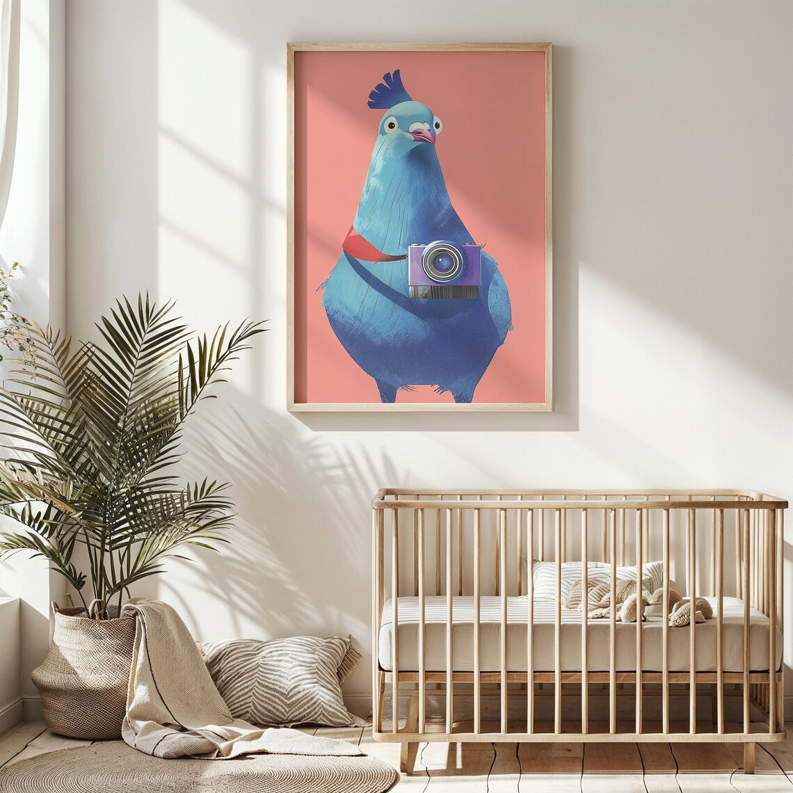 Photographer Pigeon Nursery Art Print, Whimsical Kids Decor