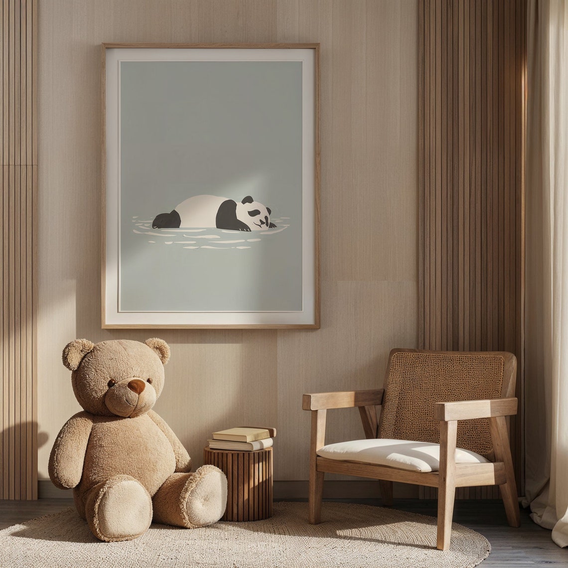 Lazy Panda Floating Calm Blue Water Minimalist Nursery Wall Poster - Image 6