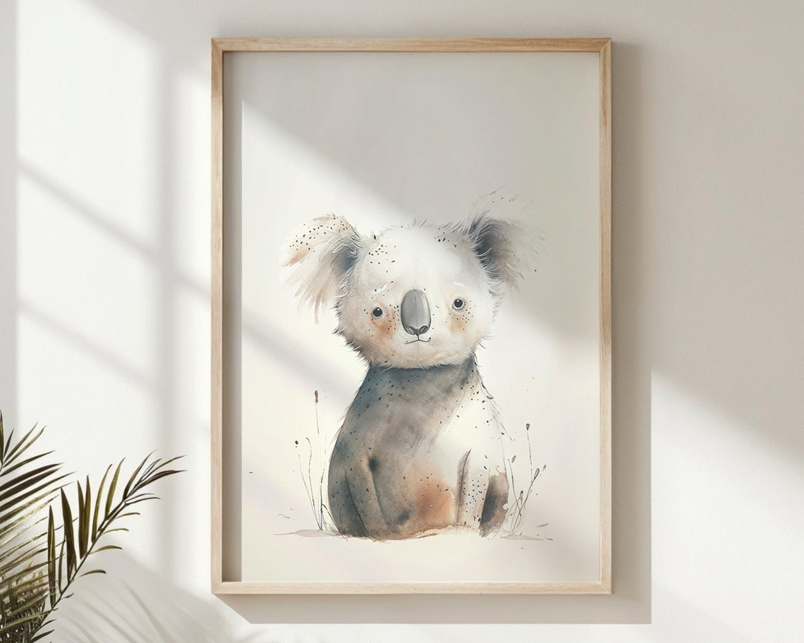 Baby Koala Watercolor Nursery Poster Soft Gray Neutral Tones Kids Art - Image 6