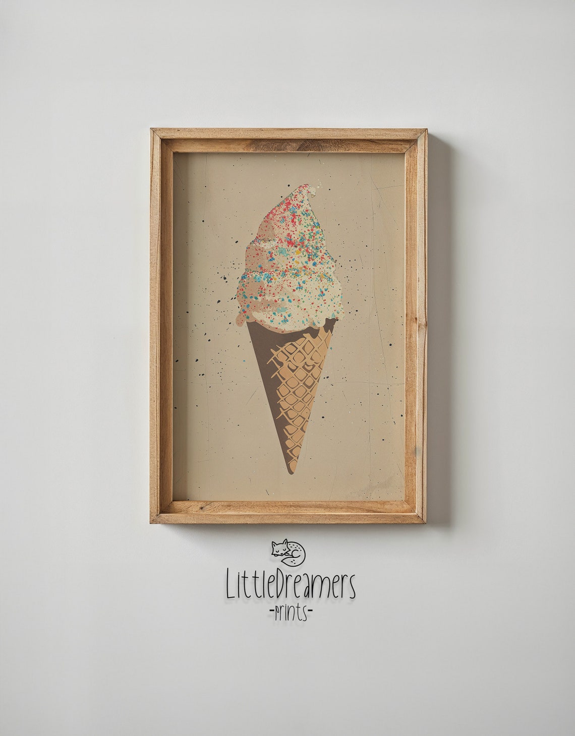 Retro Pink Ice Cream Cone Rainbow Sprinkles Soft Serve Nursery Poster - Image 5